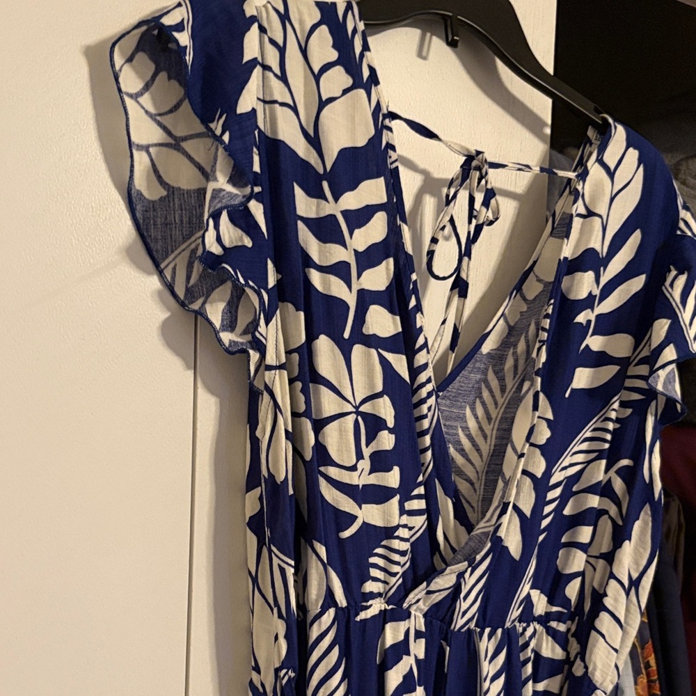 Bloomchic Navy And White Leaf Pattern Jumpsuit - image 1